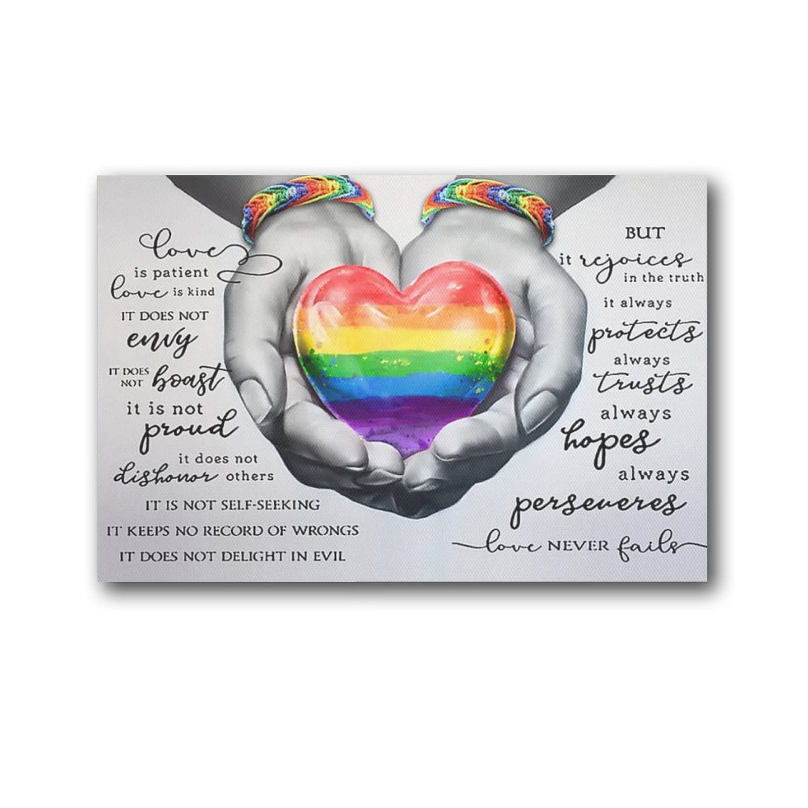 BSMY Love Never Fails LGBT Rainbow Flag Pride Month Inclusion Equality Disversity Poster Canvas Art Poster And Wall Art Picture Print Modern Family Decor Posters 20x30inch(50x75cm)
