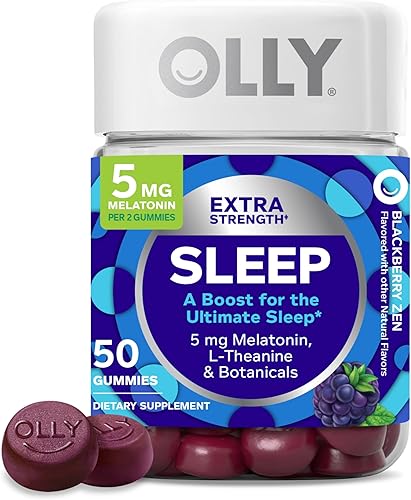 OLLY - Gomitas extrafuertes para dormir, ayuda ocasional para dormir, 5 mg de melatonina, L-teanina, extractos de manzanilla y melisa, sabor a mora,