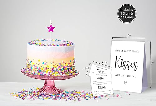 Miniatura 4 de Guess How Many Kisses - Juego minimalista de ducha de boda, noche de despedida de soltera, 1 cartel y juego de 50 tarjetas -A59