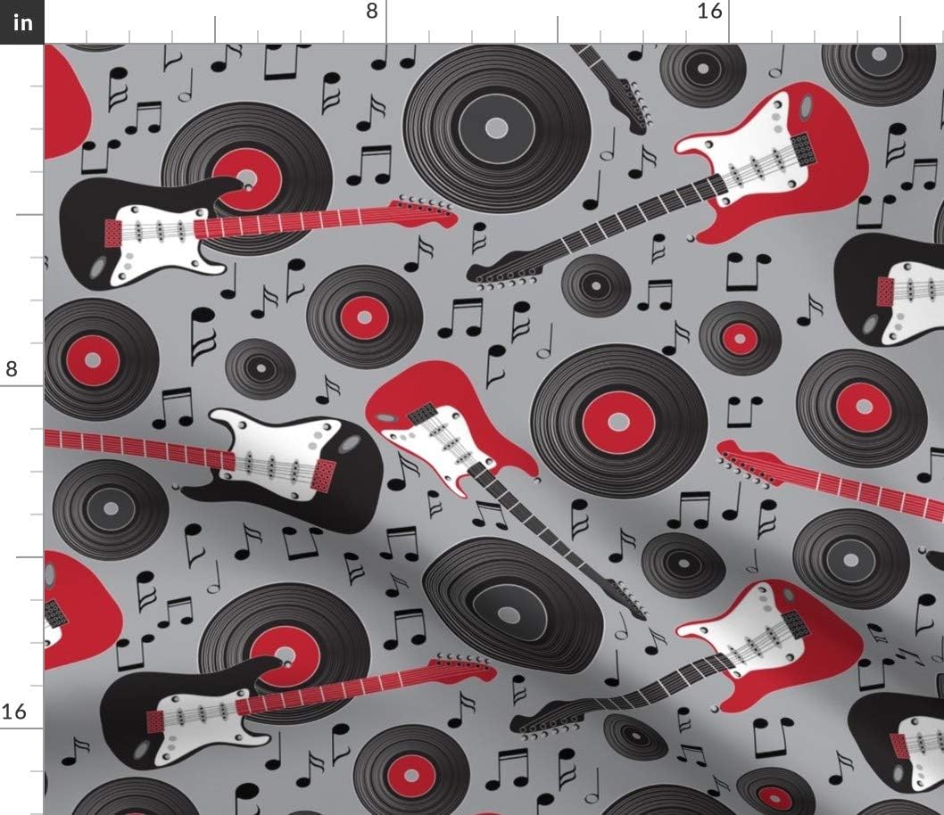Spoonflower Fabric - Guitars Records Gray Rock Roll 1950S Dancers Printed on Petal Signature Cotton Fabric by The Yard - Sewing Quilting Apparel Crafts Decor