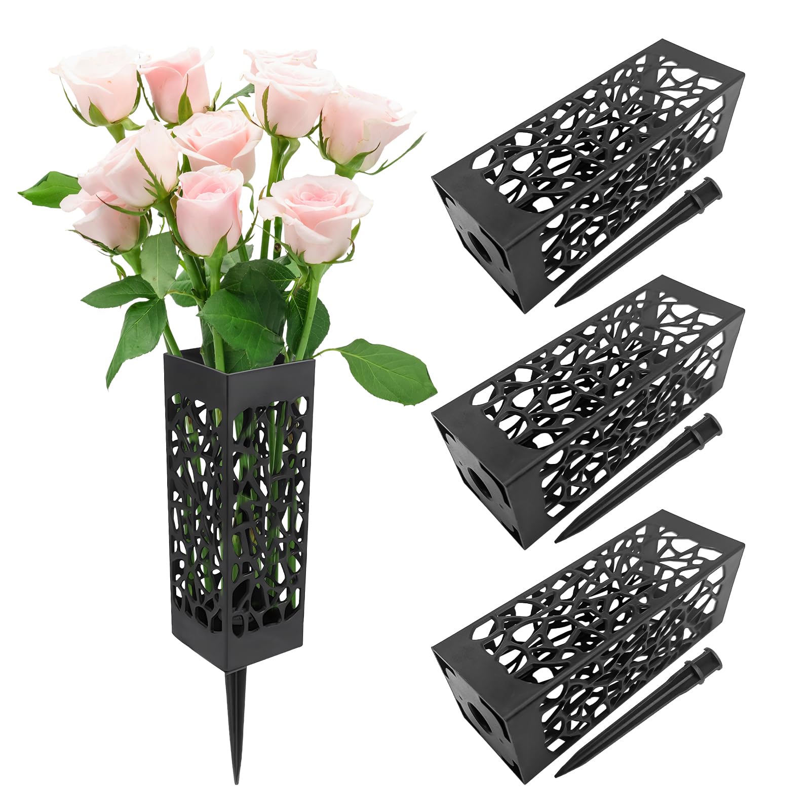 Vase de cimetière anti-vent lot de 4 tuteurs à fleurs stables pour tombe