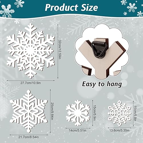 Miniatura 2 de 4 piezas de decoración de pared de copo de nieve de madera navideña, 3 tamaños grandes de madera de copo de nieve de invierno, placas colgantes de