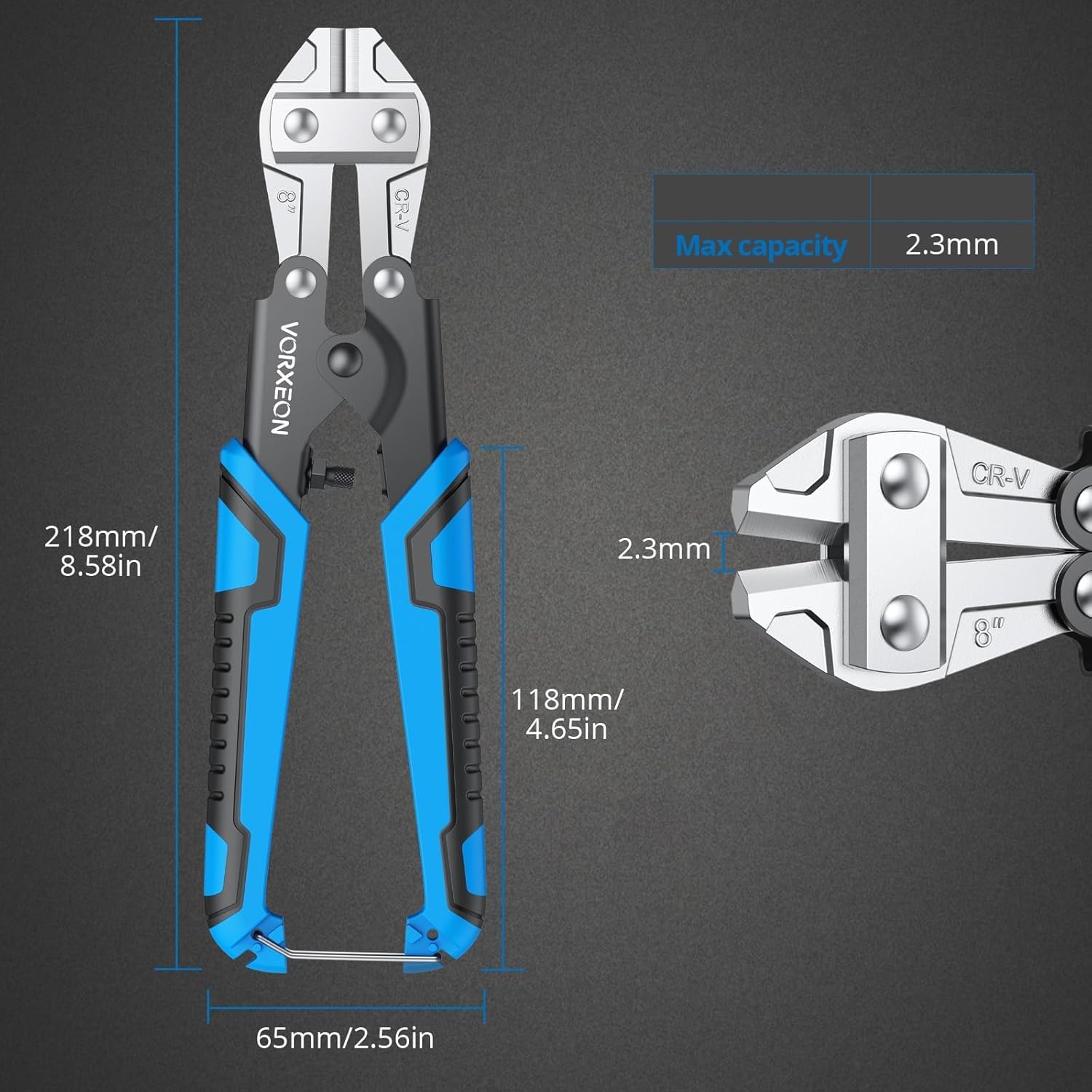8 Inch Bolt Cutter Chrome Vanadium Small Wire Cutters Heavy Duty, Non-Slip Handle, Dual Lever Design for Enhanced Leverage, Cuts Steel, Iron, Copper Wires