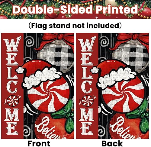 Miniatura 3 de Bandera de jardín de Navidad de bienvenida de 12 x 18 pulgadas, vertical, de arpillera de doble cara, bandera de invierno para patio, diseño de