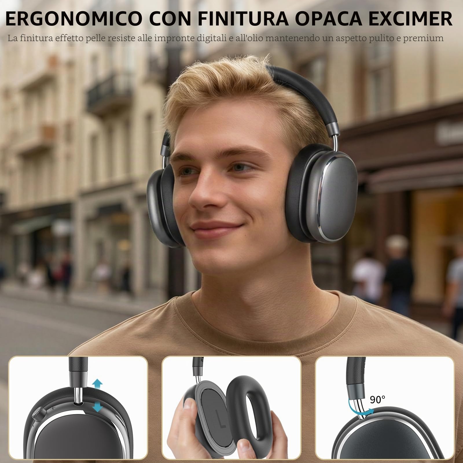 NC95 Cuffie Wireless Over-Ear Bluetooth 6.0, Cancellazione Attiva del Rumore,Controllo a Manopola, 120 Ore di Riproduzione,Controllo Tramite App,Vestibilità Comoda