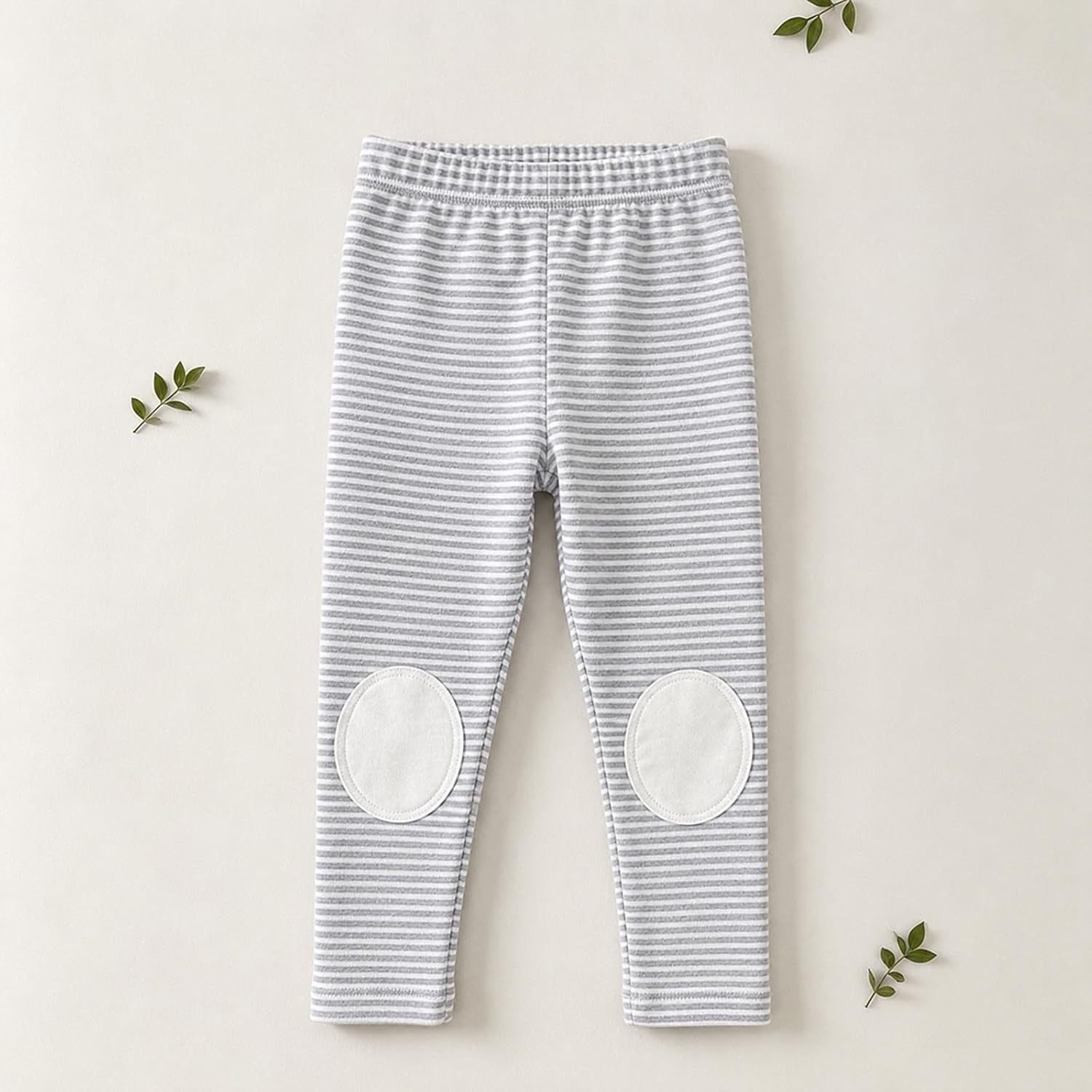 Oplxuo Toddler Girls Striped Leggings Knee Patch Elastic Waist Cotton Pants