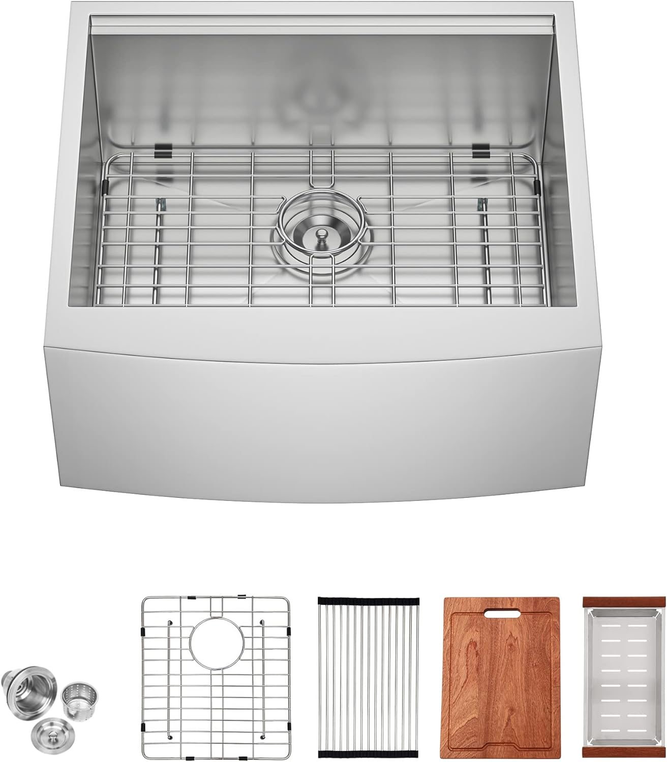 Flash Deals - 40% OFF 24 Inch Workstation Farmhouse Sink - Lordear 24-inch Curved Apron Front Ledge Workstation 16 Gauge Stainless Steel Deep Single Bowl Kitchen Sink