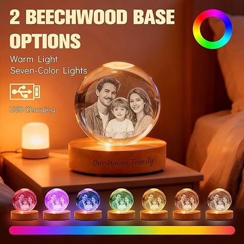 Miniatura 3 de Lámpara de bola de fotos de cristal 3D personalizada, regalo conmemorativo personalizado para recuerdo de Navidad, globo de cristal grabado con