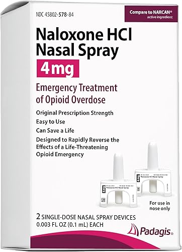 Naloxone HCl Spray nasal 4 mg, tratamiento de emergencia de sobredosis de opioides, 2 aerosoles nasales de dosis única