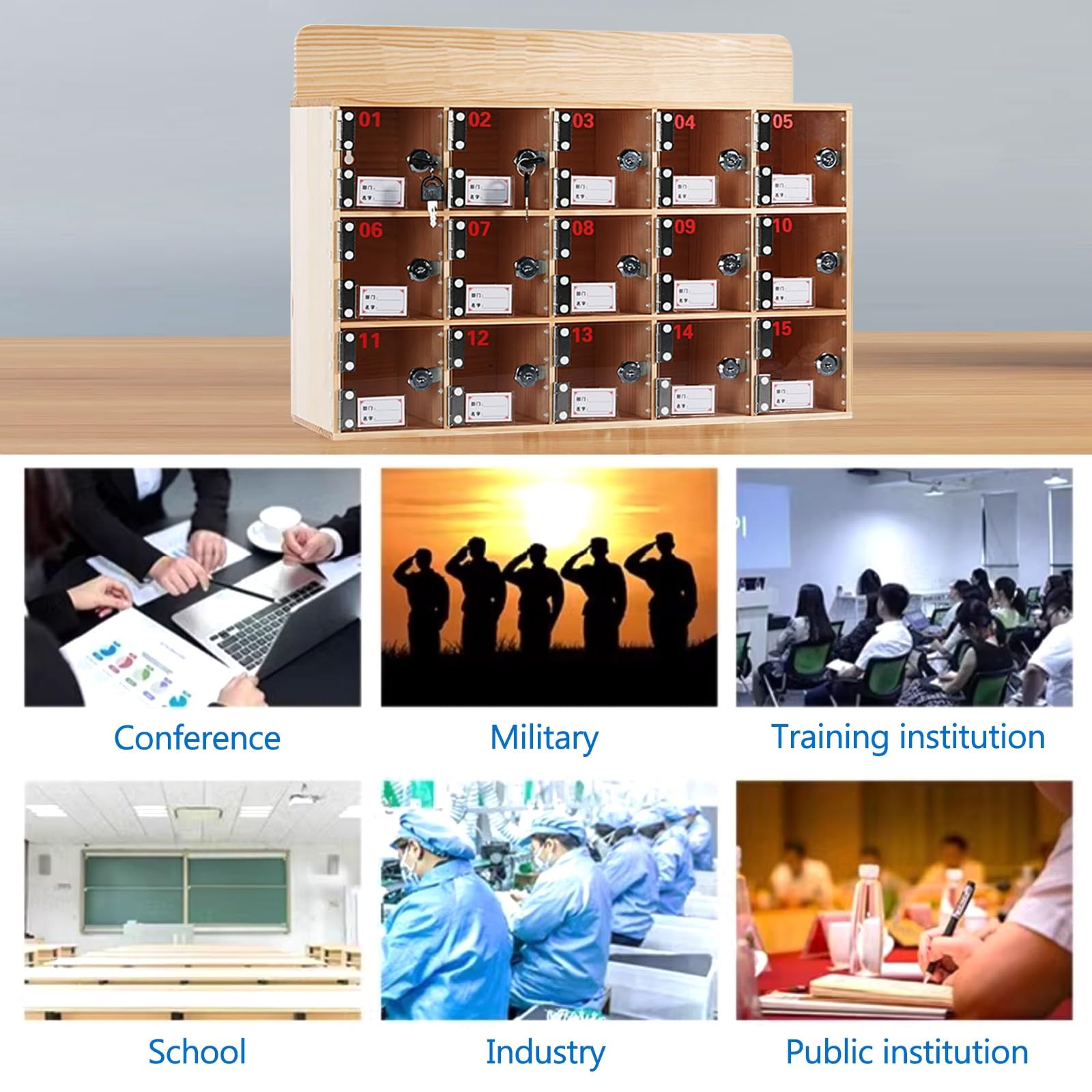 Armoire de rangement en bois pour téléphone portable avec serrure et clés, boîte à clés sécurisée pour salles de classe, bureaux et employés (20 emplacements)