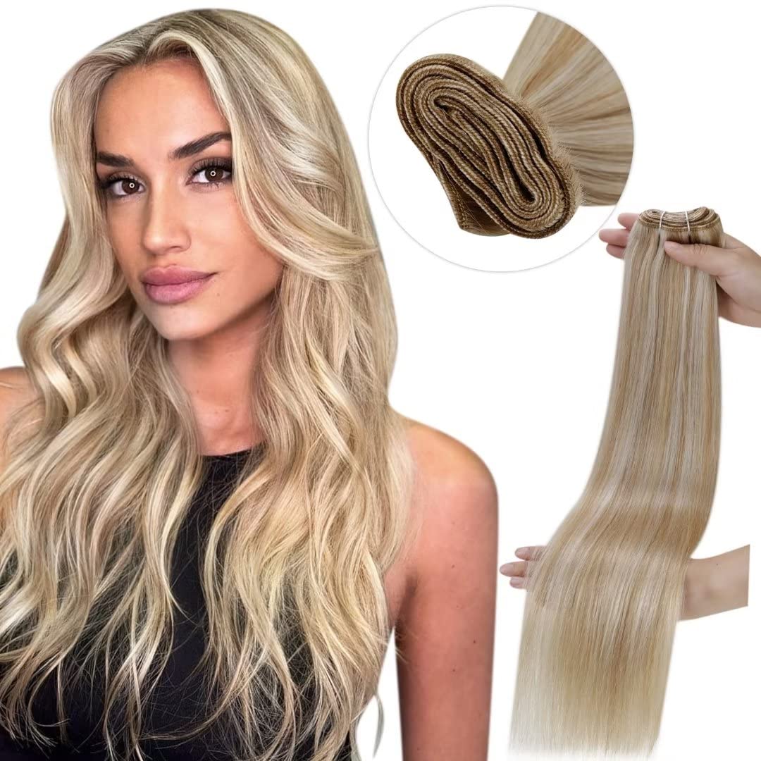 LaaVoo Sew in Weft Hair Extensions Human Hair Blonde