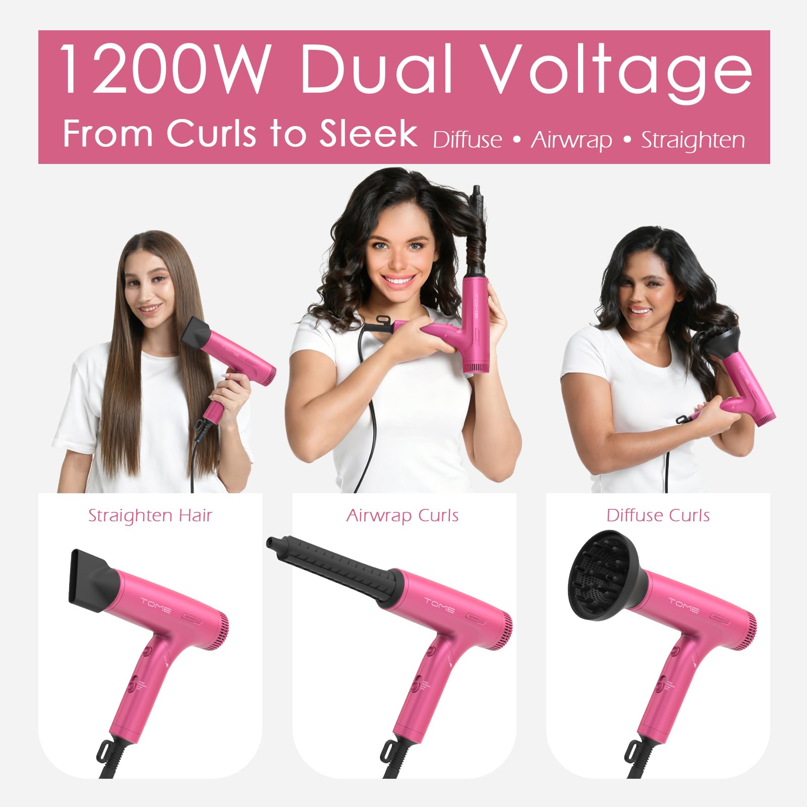 Amazon.com : TOME Dual Voltage Travel Hair Dryer, Foldable Blow
