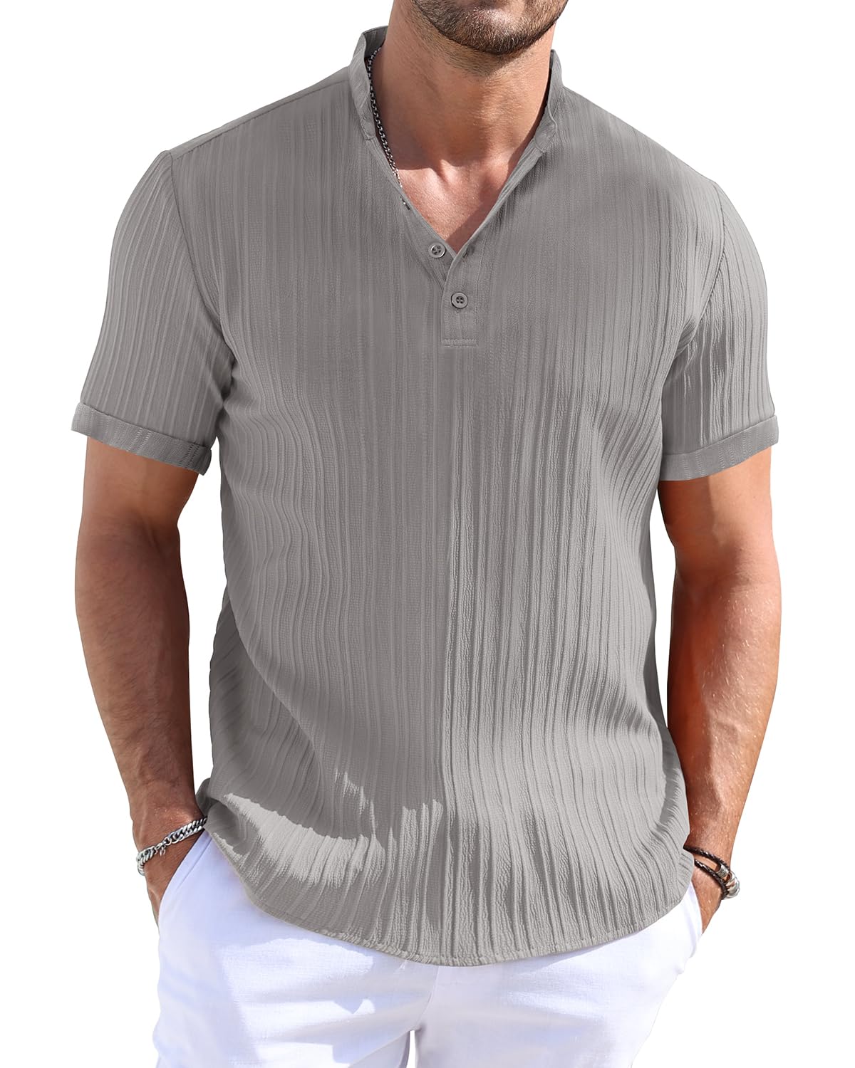 TUREFACE Men's Button Down Short Sleeve Shirts Summer Beach Shirts Textured Vacation Shirts