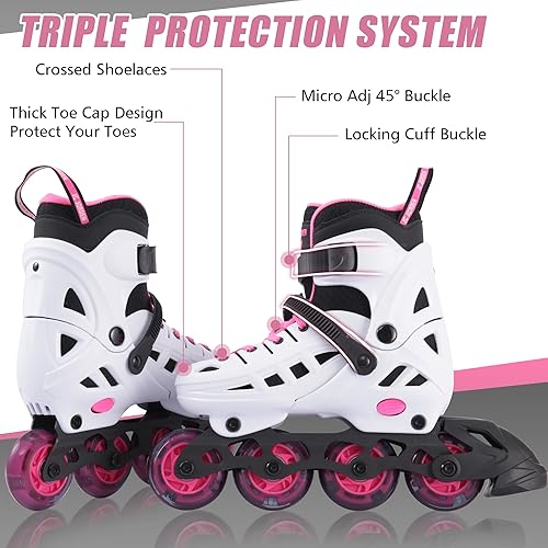 Miniatura 3 de Patines en línea para niños y niñas, 4 tamaños ajustables con ruedas en línea y ruedas completamente iluminadas para mujeres y hombres, carcasa