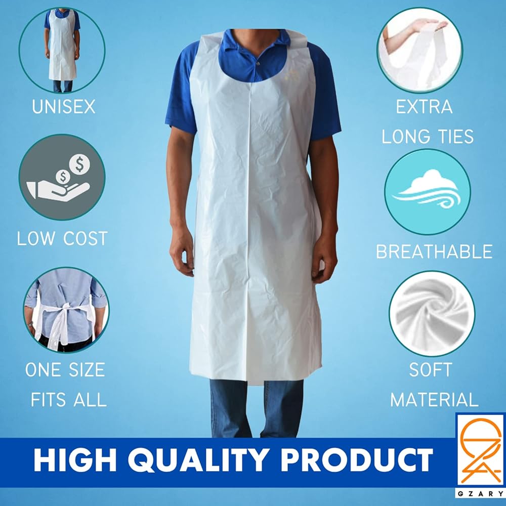 100 White Plastic Disposable Aprons For Cooking, | Ubuy