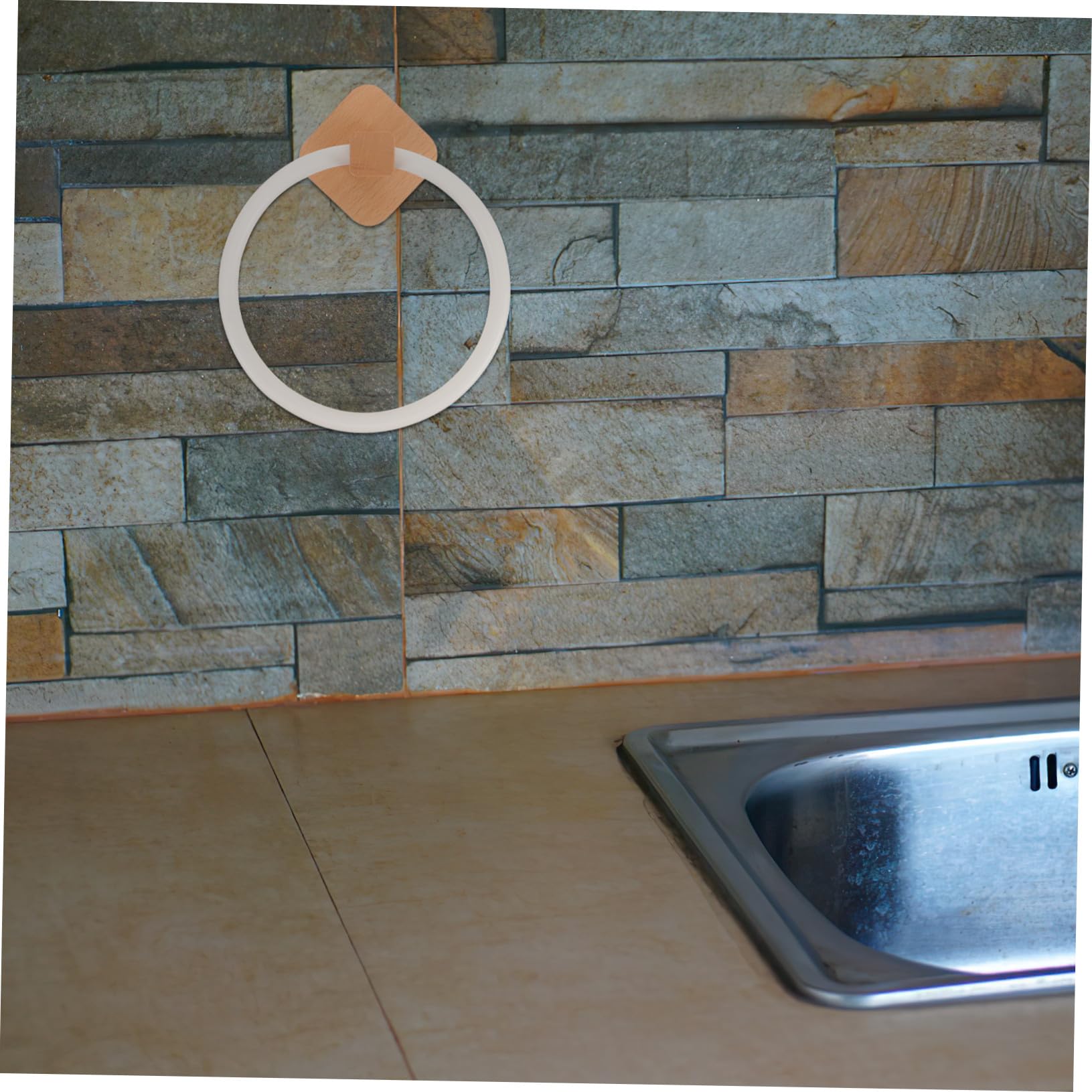Anilla para Toalla de Madera para Baño, Clásica, Beige, Simple