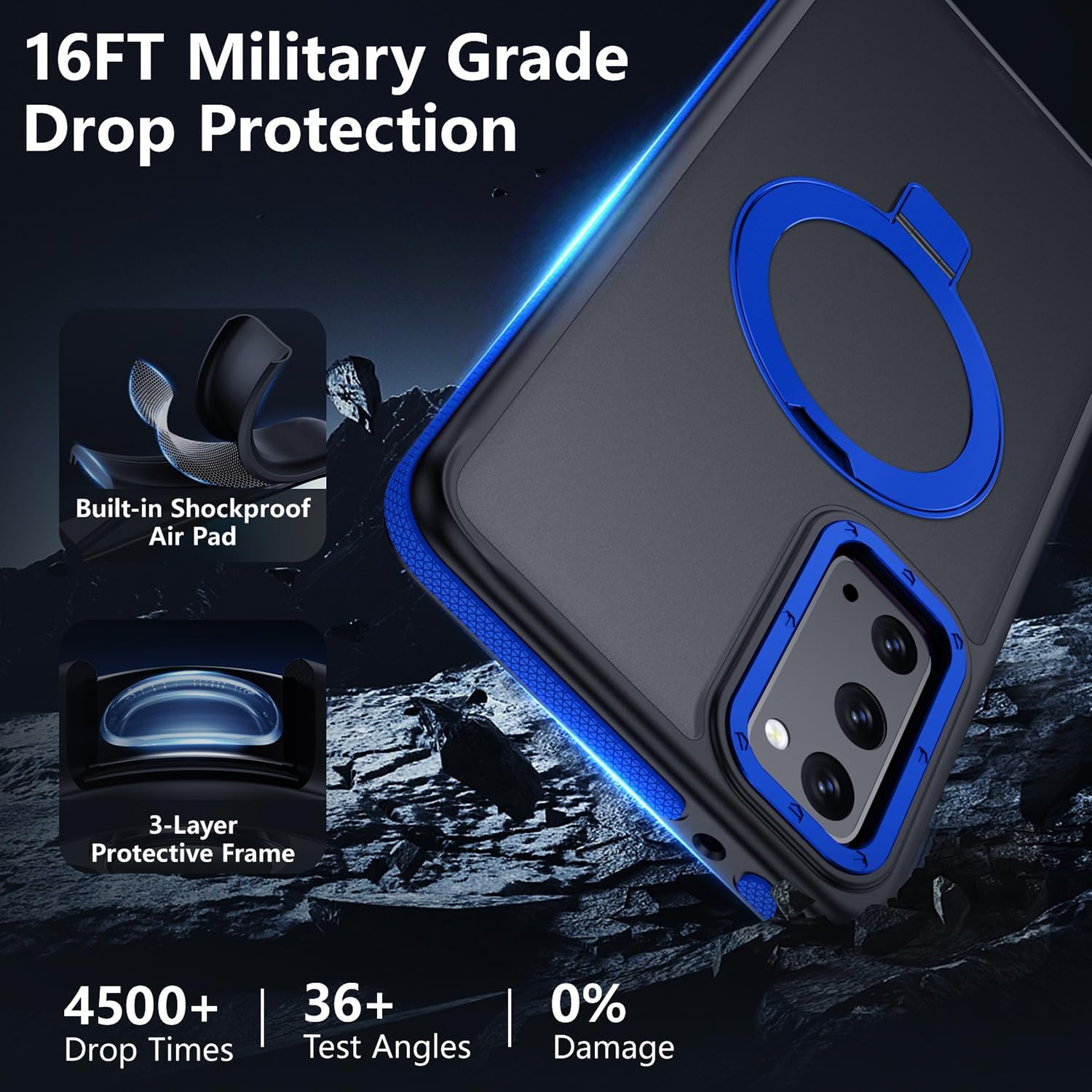 for Samsung Galaxy S20 FE Case, Magnetic Adjustable Ring Stand [Fit for Magsafe], [Military-Grade Shockproof Protection] Phone Case with Kickstand&Ring Holder (Blue)