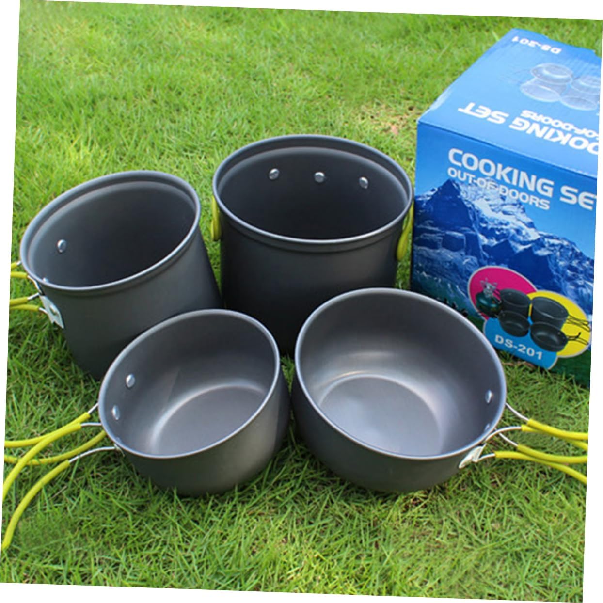 Yardwe Portable Aluminium Alloy Camping Cookware Set Outdoor Cooking Utensils for People Lightweight Durable Corrosion Resistant for Hiking and Picnics