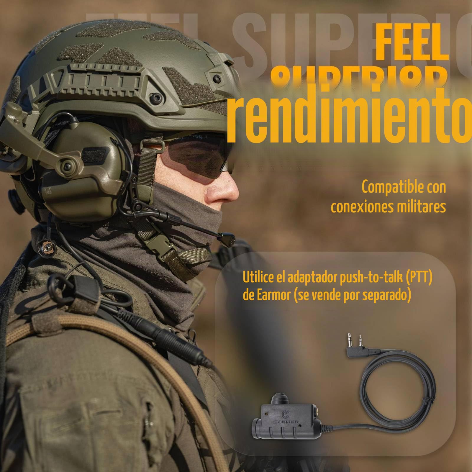 EARMOR M32 PLUS Auriculares tácticos para caza y tiro con micrófono amplificación sonido conector Nato TP120 verde