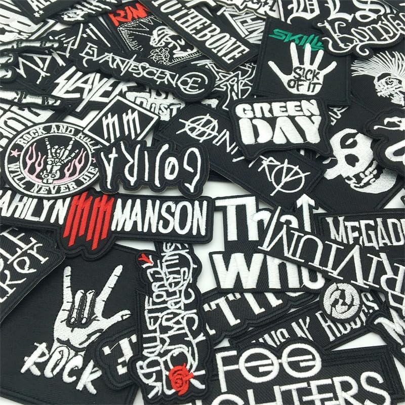 Miniatura 6 de 50 parches de banda de rock, parches punk, parches de metal pesado para chaquetas, bordado, música, insignias hippie, calcomanías para ropa,