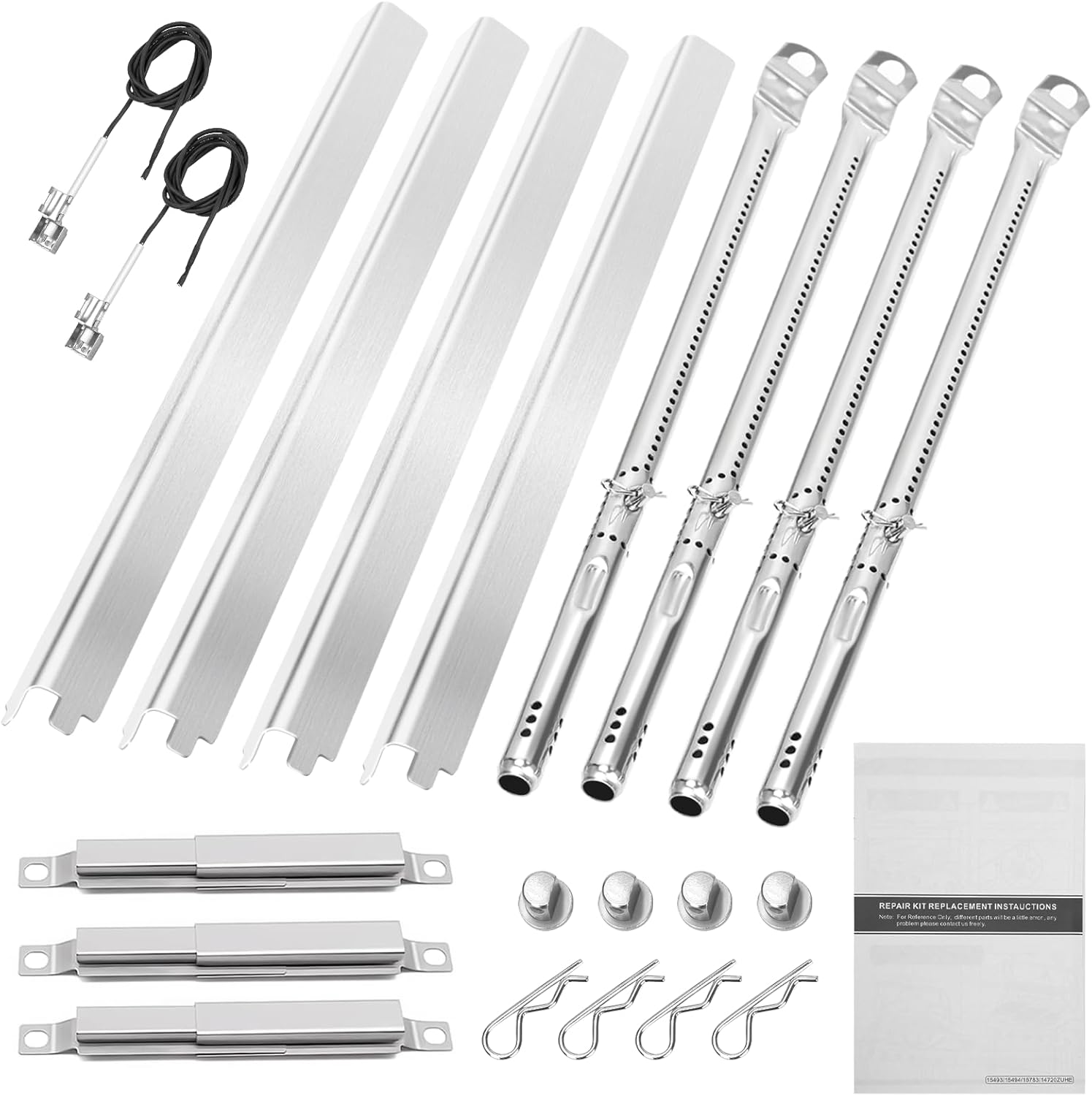 Uniflasy Grill Replacement Parts for CharBroil Performance 4-Burner 463365021 463351021 463352521 463331221 463655021 463448021 Stainless Steel Grill Burner Heat Plate Shield Crossover Tube Igniter 4-burner kits