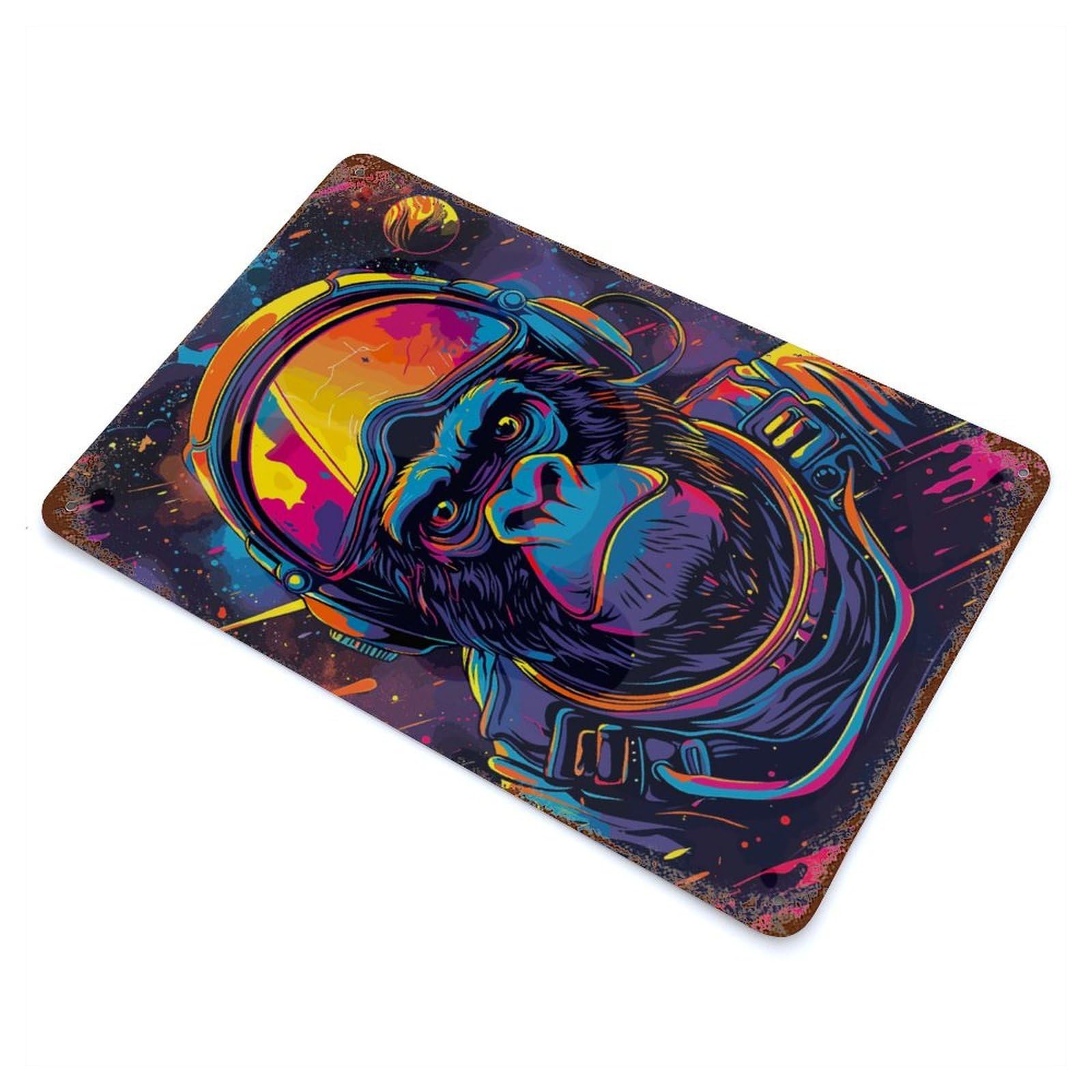 Astronaut Space Gorilla 11.8"x7.9" Rusty Metal Tin Sign, Novelty Wall Decor for Cafe, Home Bar And Lounge Decor