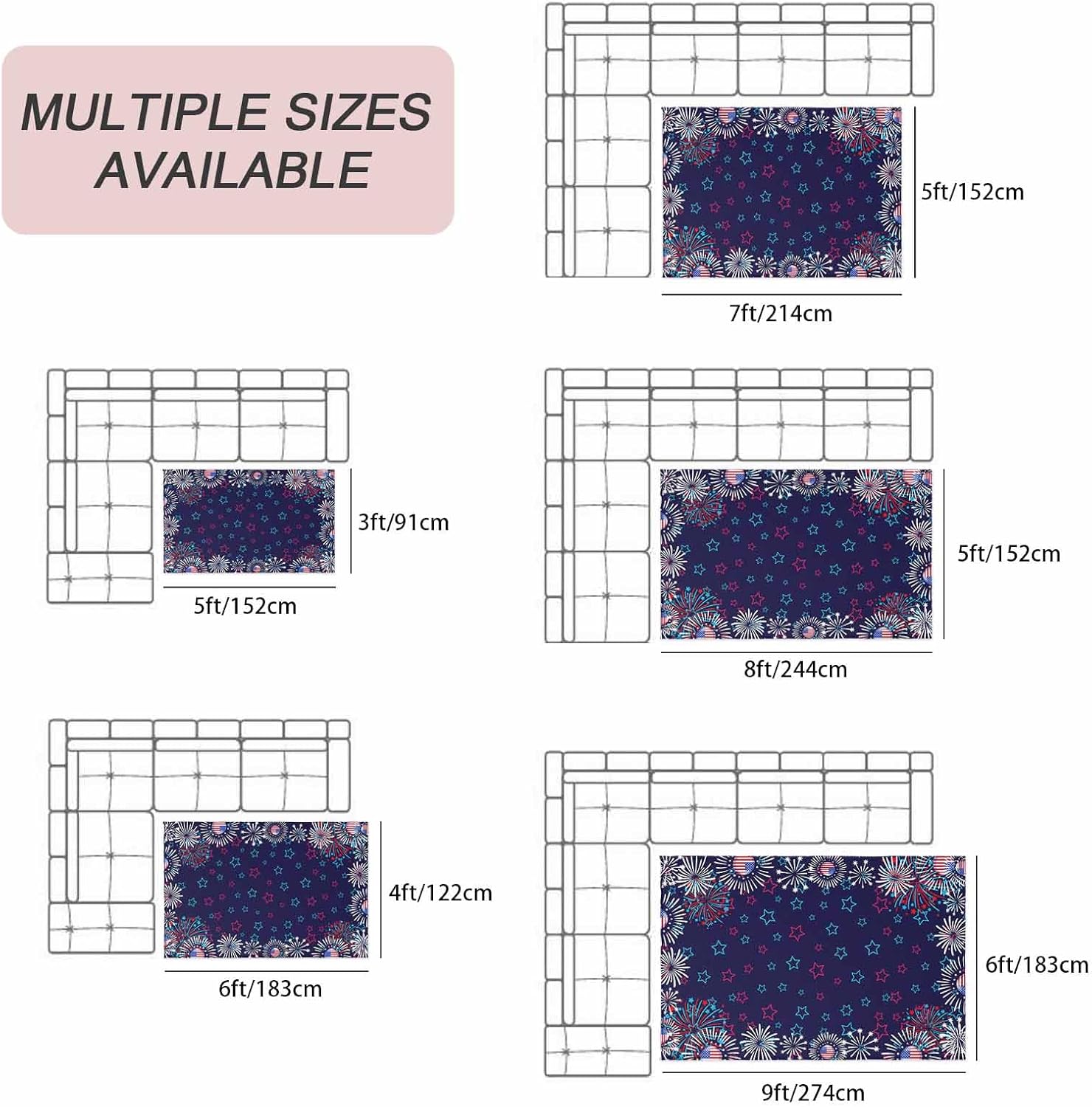 4th of July Outdoor Rug 4x6 ft Patriotic Stars America Flag Outdoor Large Area Rug Non Slip Firework Blue Front Door Mat RV Camping Carpet Patio Outdoor Rugs for Backyard Balcony Indoor