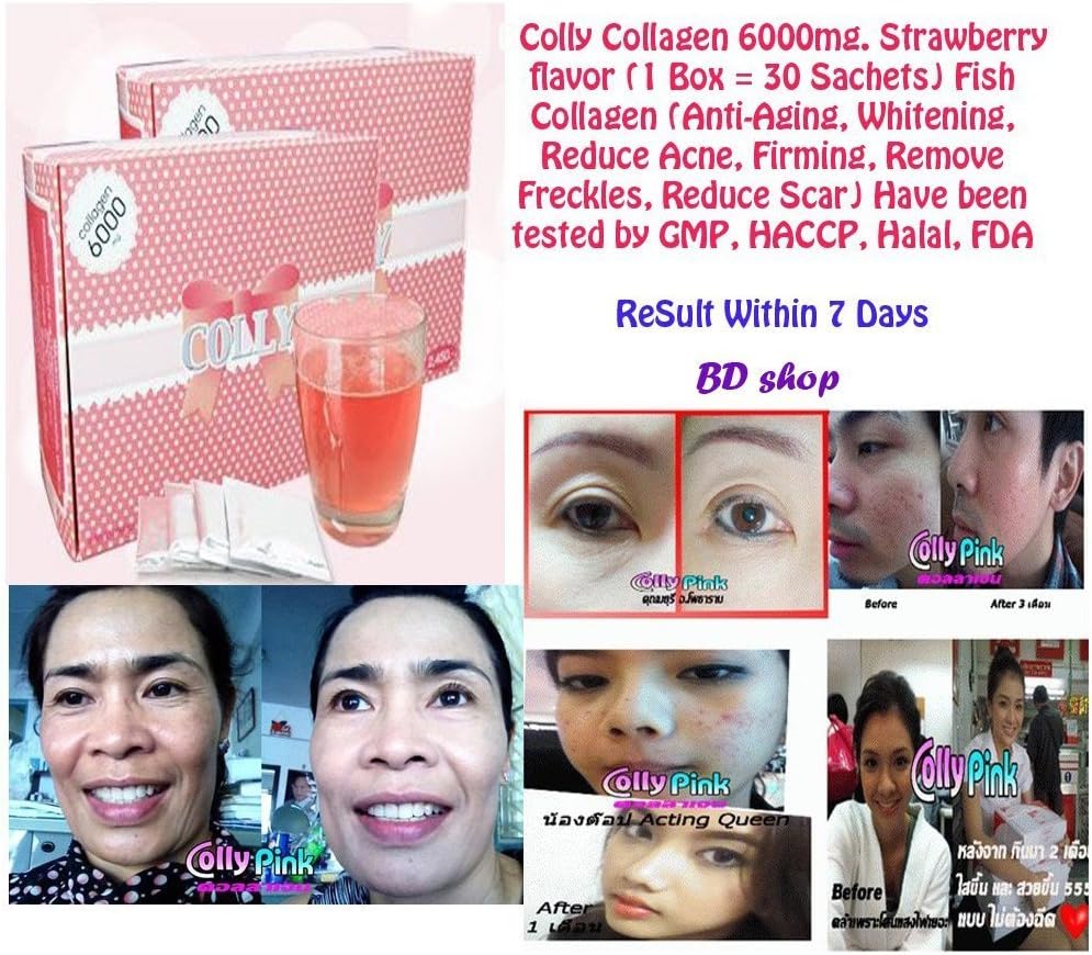 6 Boxes X 7 Days Whitening, Colly Collagen 6000mg.(6 Box = 180 Sachets)