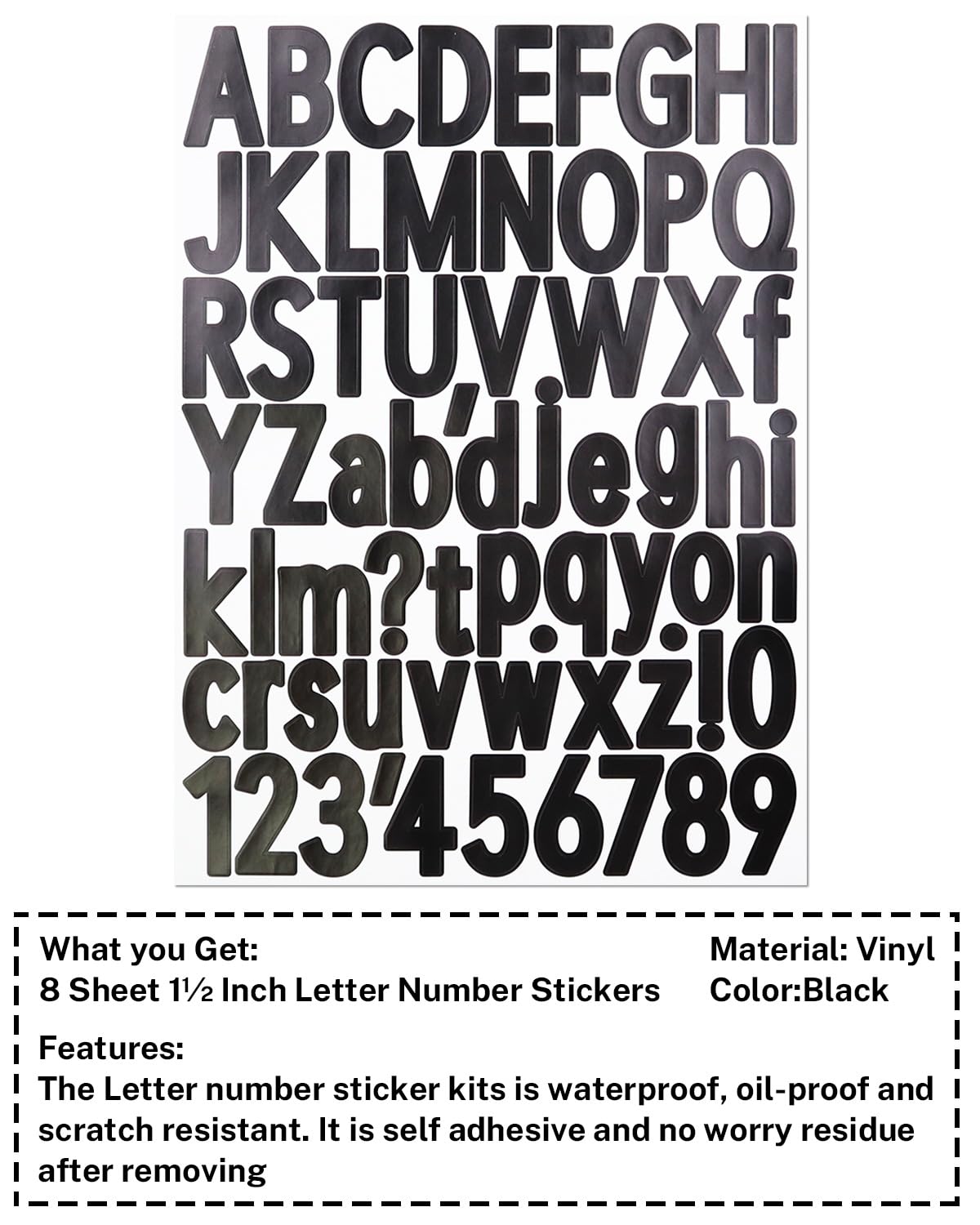 6 Inch Mailbox Number Stickers - 9 Sheets, 45 PCS Waterproof Vinyl Numbers For Mailbox, Car, Door, Window (Black)