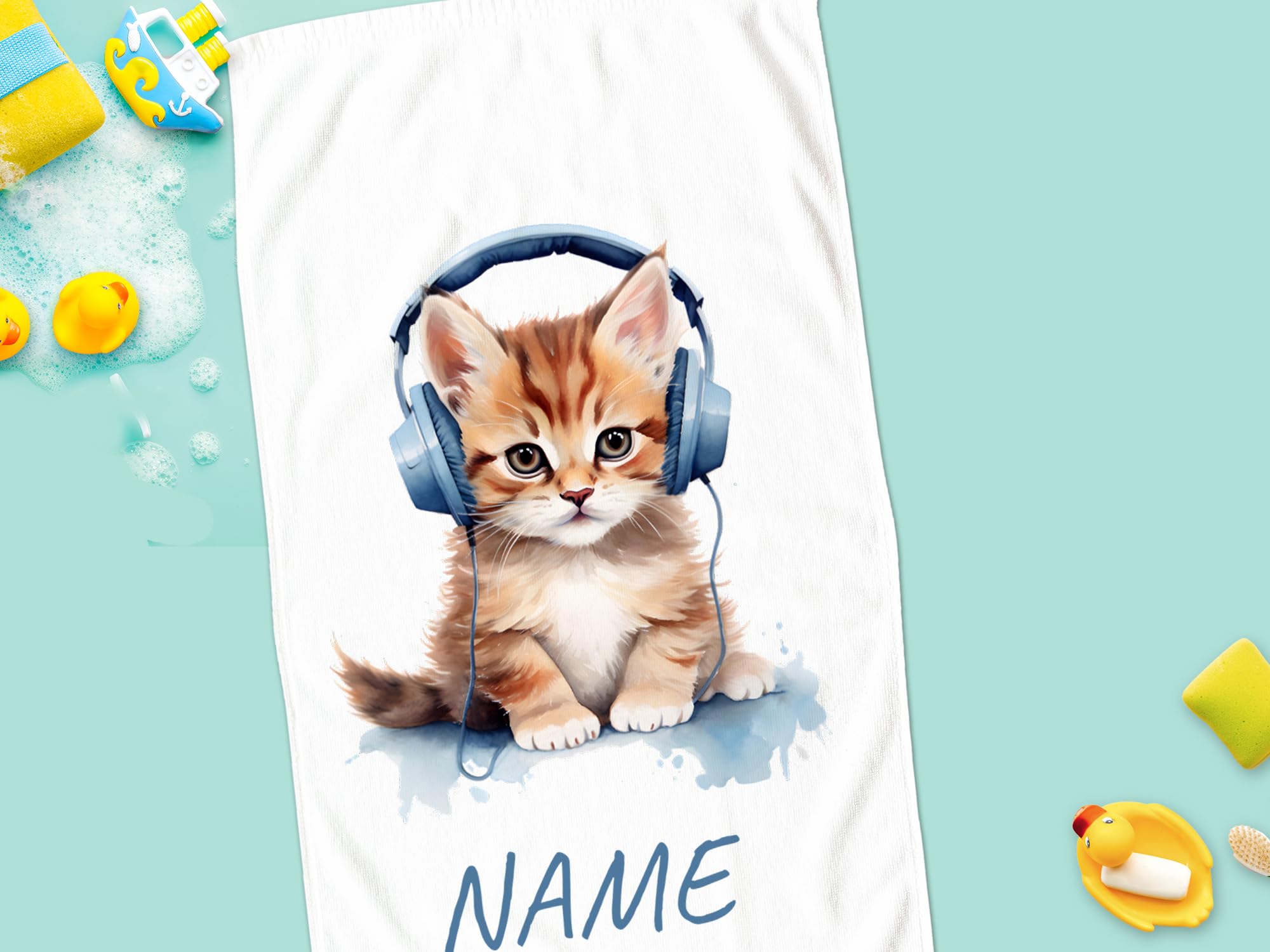 GRAZDesign Asciugamano Personalizzato Con Nome E Gatto - 100x50 Cm, 60% Cotone 40% Microfibra, Per Bambini E Adulti