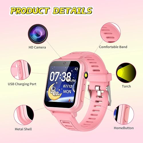 Miniatura 7 de Reloj inteligente para niños y niñas, reloj inteligente para niños de 4 a 12 años con 24 juegos, cámara HD, reproductor de música, podómetro,