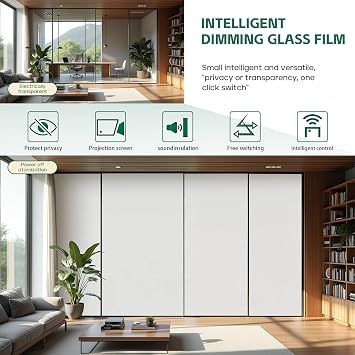 PDLC Switchable Smart Film for Windows, Electric Smart Window Privacy Film, Clear-to-Opaque Smart Window Glass Film for Home Office Doors Partitions Projection