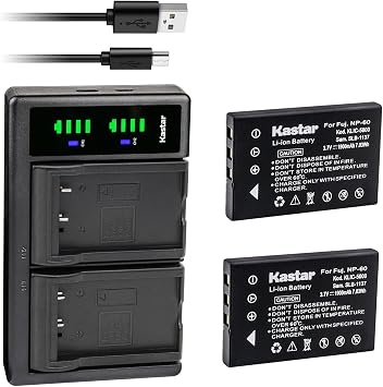 بطارية Kastar المكونة من قطعتين وشاحن USB LTD2 بديل لـ PhotoStar N729 وPhotoStar N729B وPhotoStar N820 وPhotoStar VC001 وPhotoStar VC004 وA-23002 وDV30HD وDC 5330 وDC C50 وDC C60 وS20 وS20B