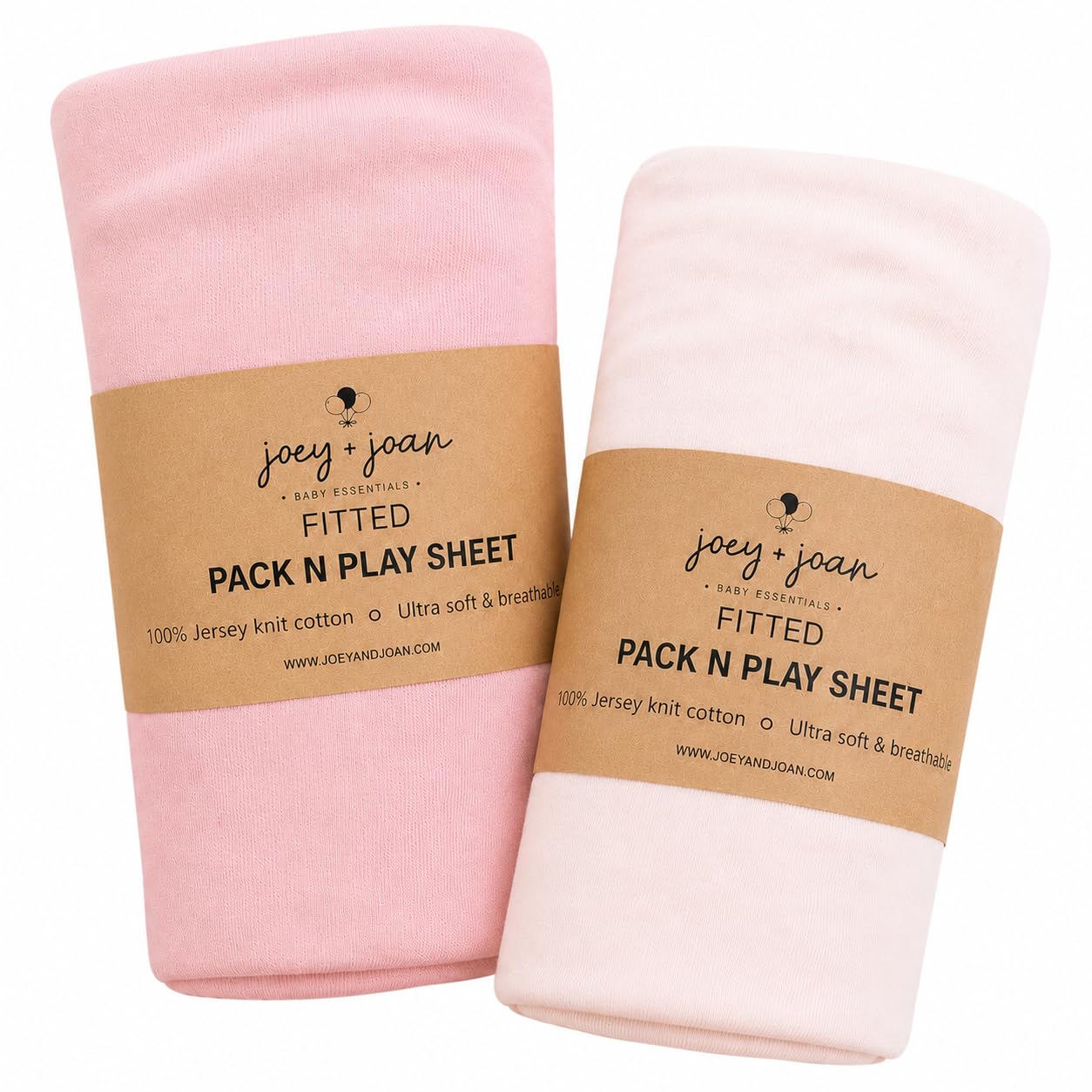 Joey + Joan Pack and Play Sheets Fitted for Graco Pack n Play Playard, 2pk