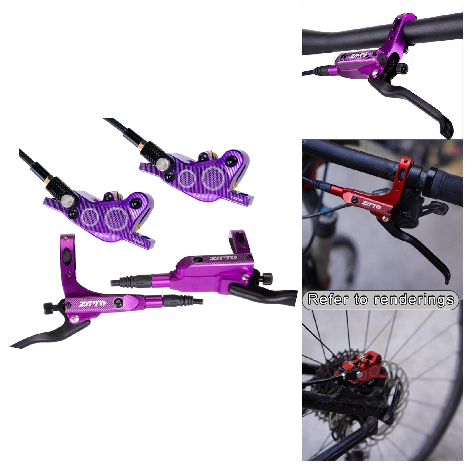 MTB Hydraulische Scheibenbremsen Set Fahrrad-bremsen Unisex –aluminiumlegierung Fahrrad Bremshebel Vorne 800mm Hinten 1450mm - Violett