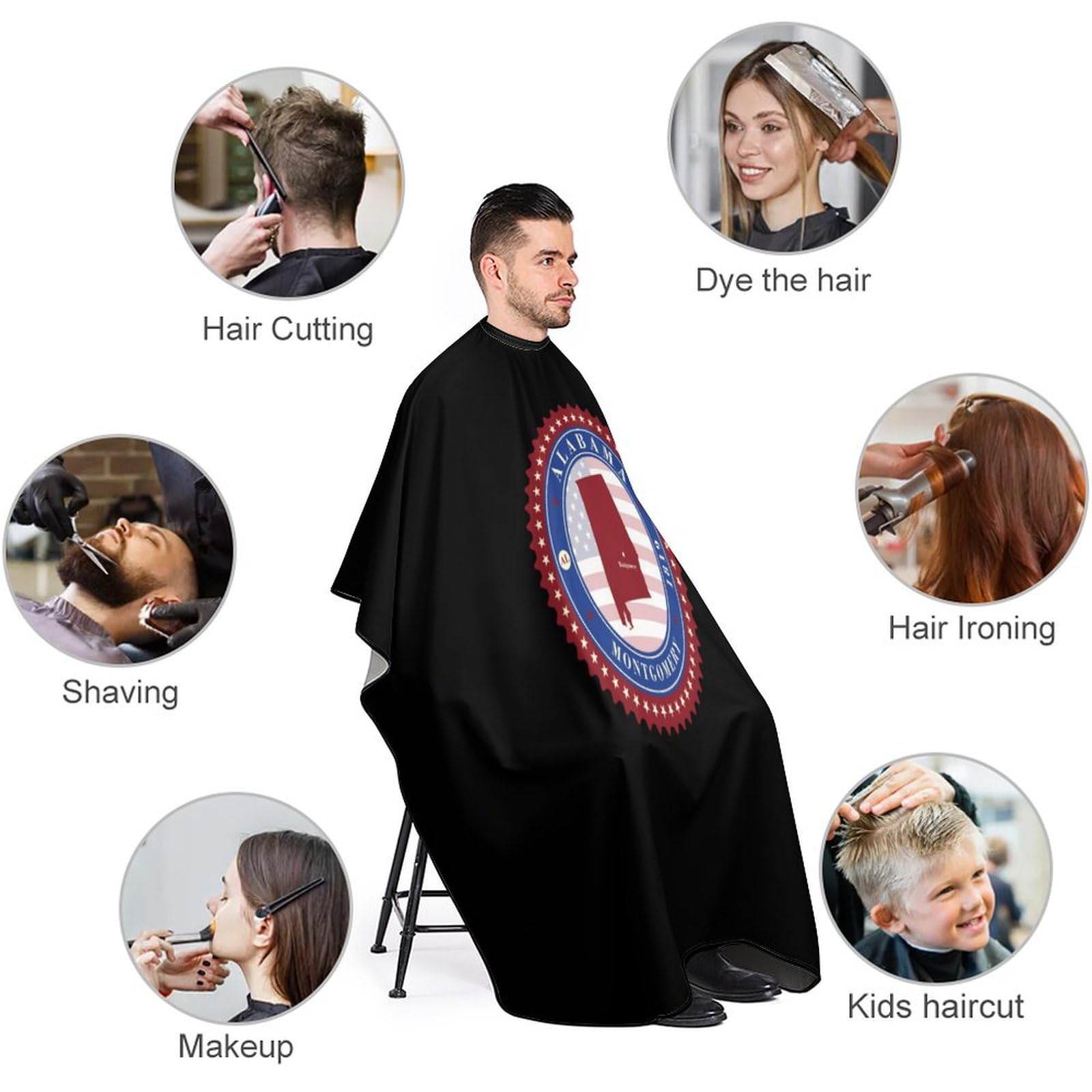 Alabama State Logo Hair Cutting Cape for Men Women Waterproof Barber Cape Adjustable Salon Haircut Capes