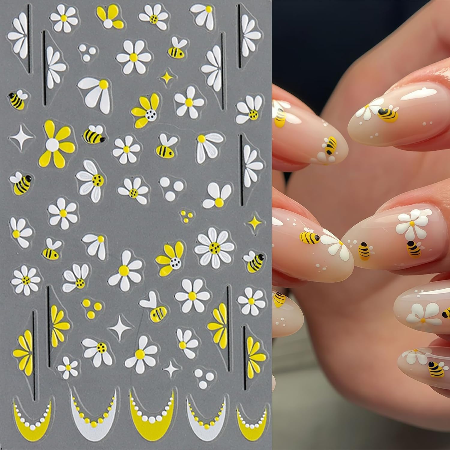 5 Sheets Summer Nail Stickers 5D Embossed Self-Adhesive Ladybug Bee Strawberry Flower Nail Decals Daisy Heart French Tips Nail Designs Mini Ladybug Nail Supplies for Women DIY Manicure Decorations image 4