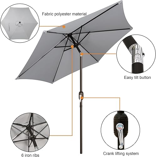 Miniatura 86 de Blissun Sombrilla de patio de 7.5 pies, sombrilla de patio, sombrilla de mercado al aire libre con botón de inclinación y manivela (bronceado)