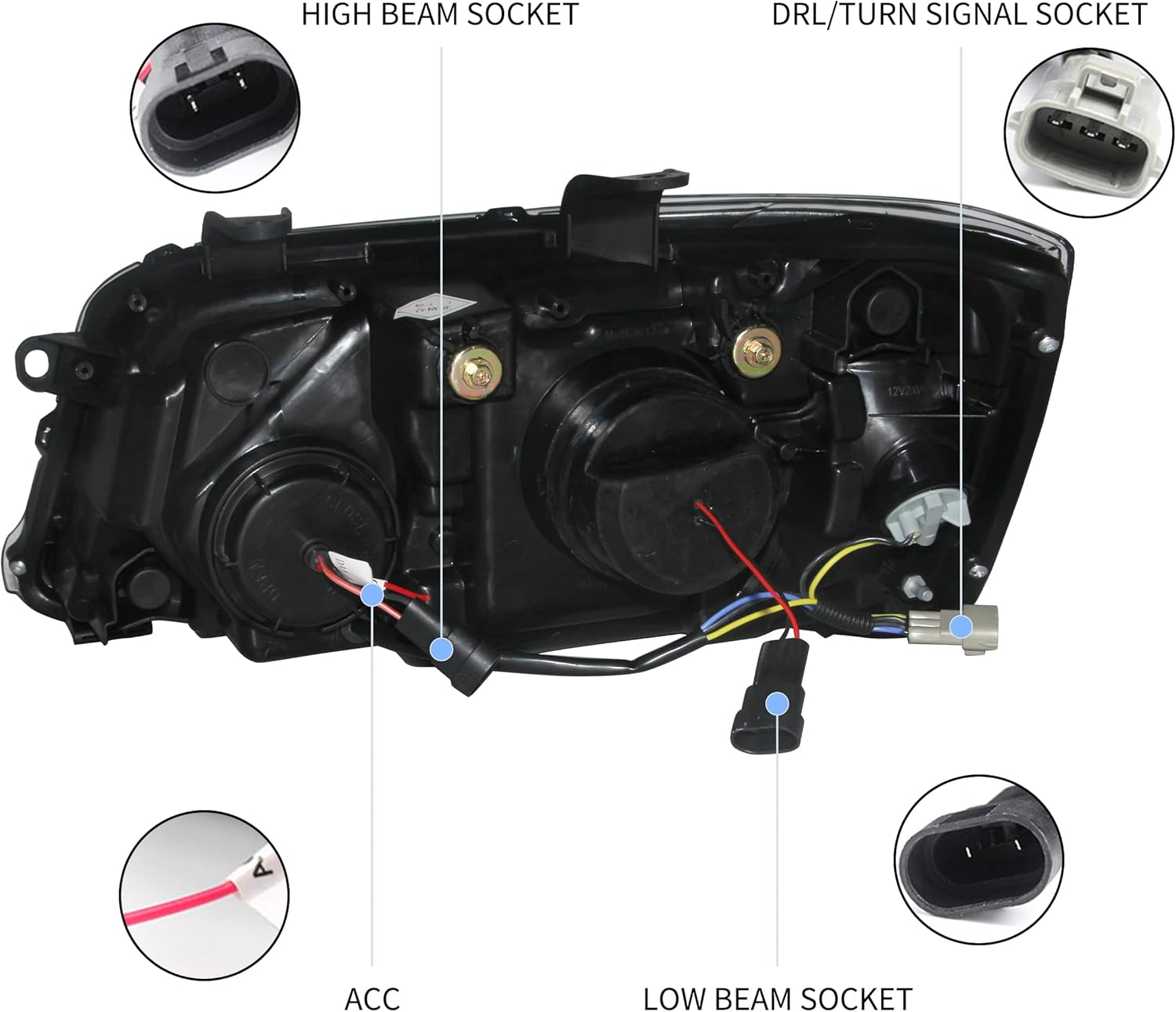 VLAND Headlight Assembly Fit for 2001-2007 Toyota Highlander 1th Gen, Projector