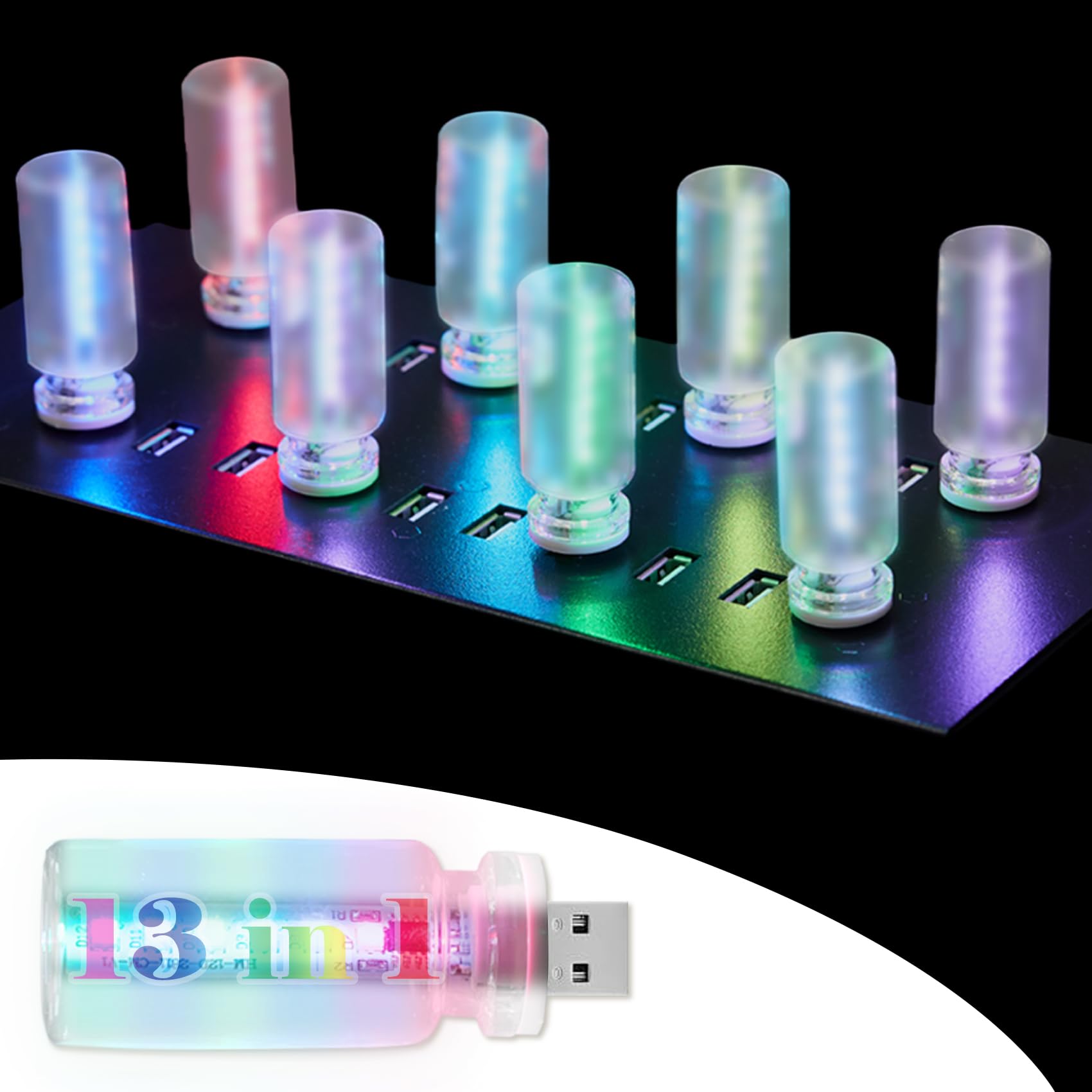 13 w 1 Lampa Retro do samochodu w pomieszczeniu, 13 trybów i 7 kolorów | USB lampa wewnętrzna do wnętrza samochodu, oświetlenie samochodowe do samochodu, do sypialni