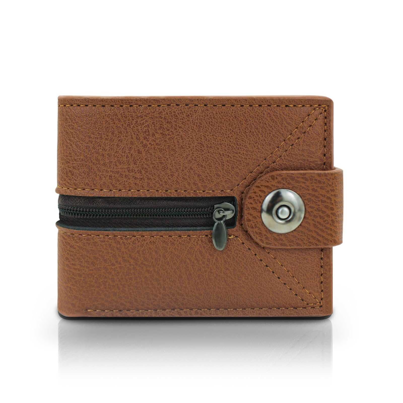 Afitlulu Men's Wallet, Bifold Wallets for Men with 4 Card Slots, Zippered Coin Pocket and 1 ID Card Window, PU Leather Wallets for Men with Zippered Cash Slot (Coffee)