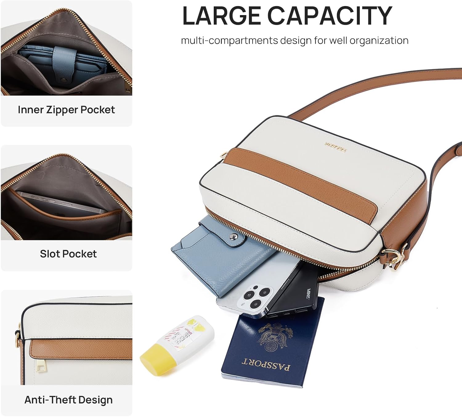 Telena Crossbody bags for Women Trendy Quilted Crossbody Bag Faux Leather Purse with Wide Strap - Image 4