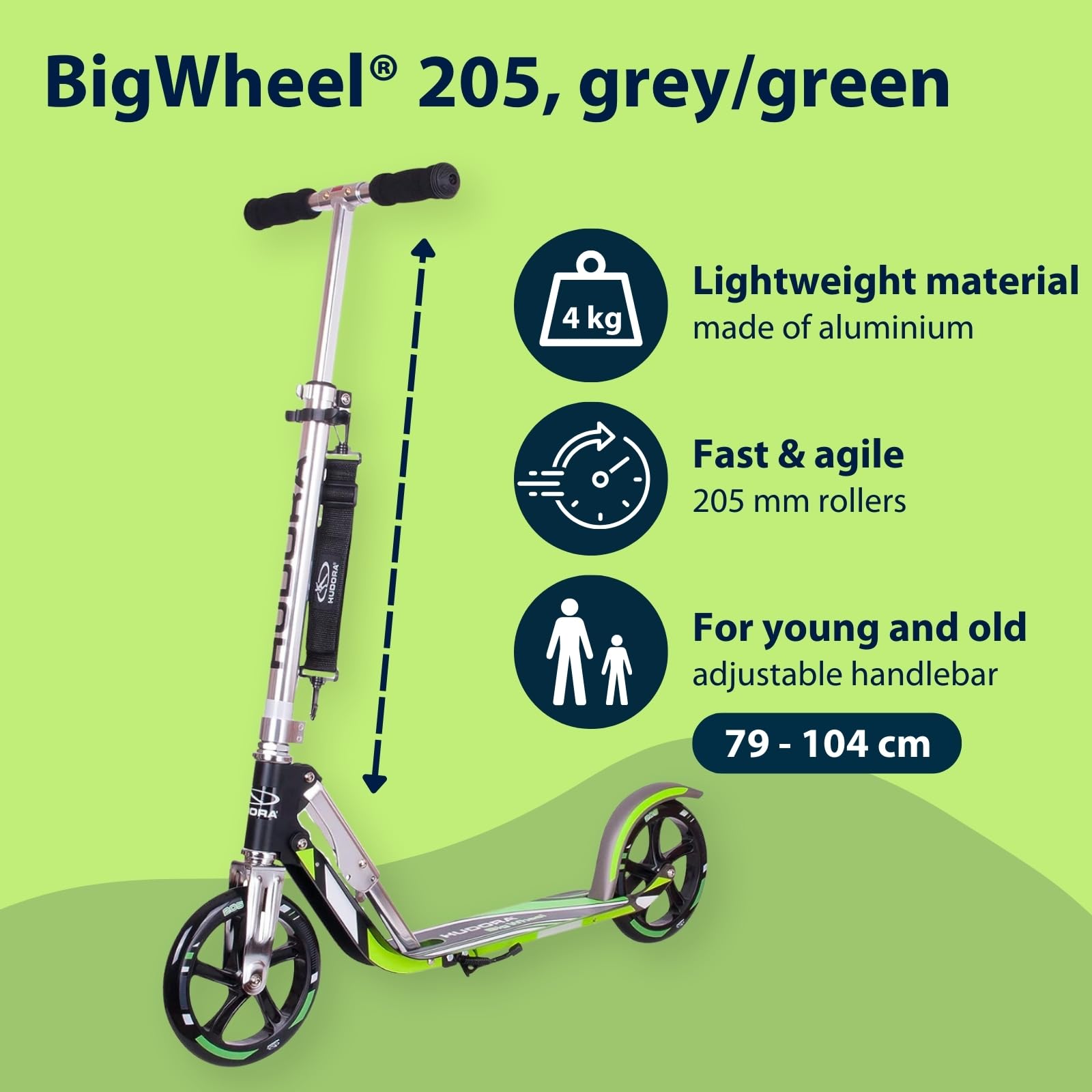 Hudora BigWheel 205 Hulajnoga Elektryczna, Wielokolorowy, 88x35x104 cm, 14695/02