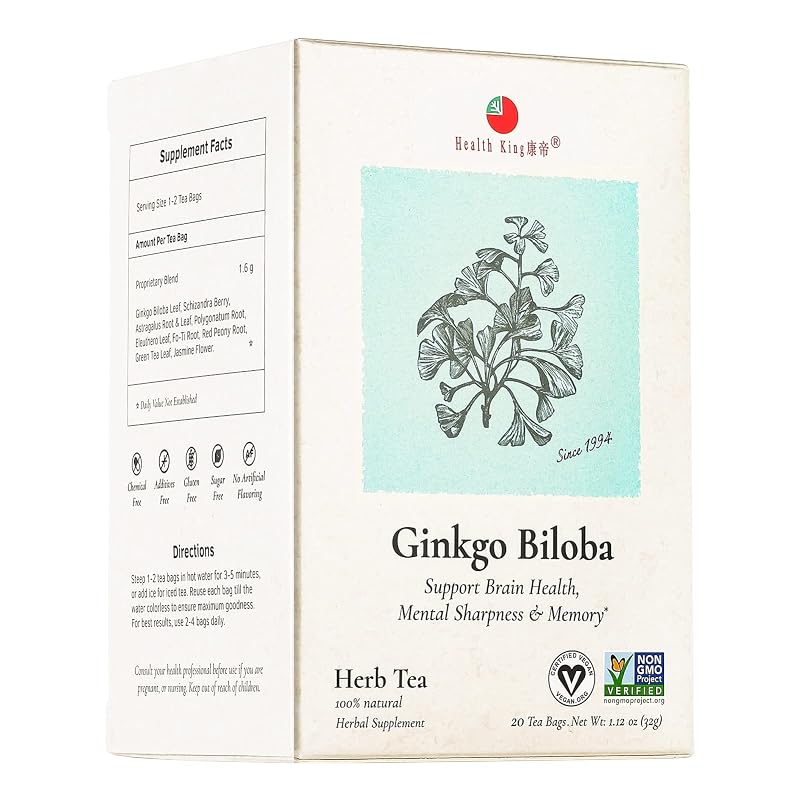Health King Chá de Ervas de Ginkgo Biloba, sachês, 20 unidades