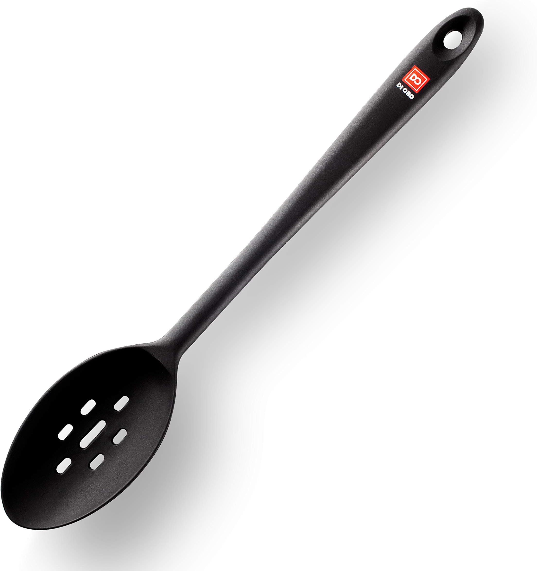 DI ORO Silicone Slotted Spoon - High Heat Silicone Spoon for Cooking & Serving - 600F Nonstick Safe - Dishwasher Safe (Black)