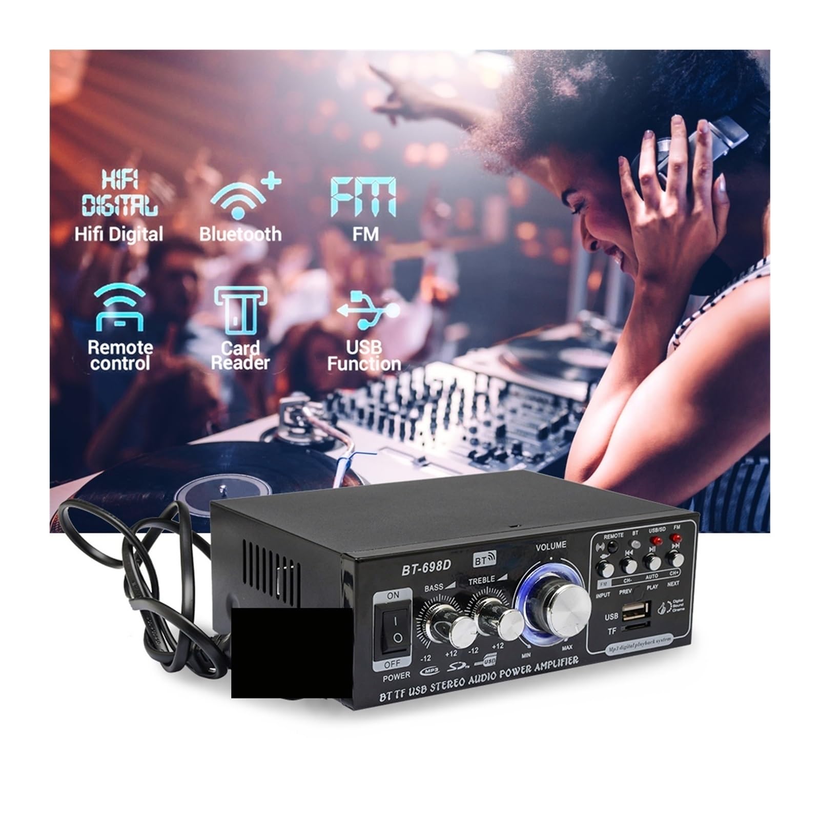 Amplificatore audio, Amplificatori digitali domestici 50W+ Amplificatore stereo 5.0 for altoparlanti Hifi FM Auto Music per la casa fai da te