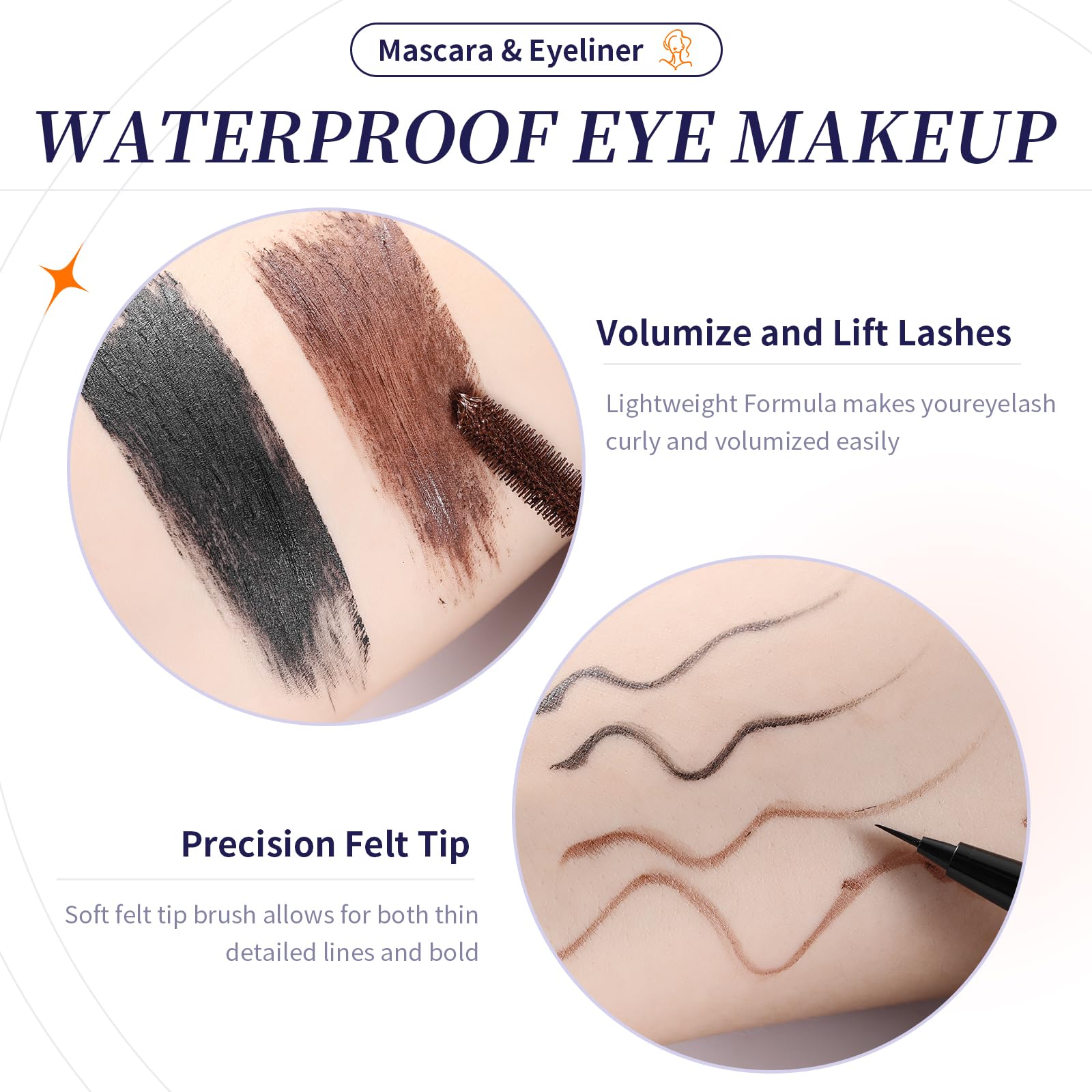 4D-Augenmaske und Eyeliner-Set, Schwarz und Braun, langanhaltende Wimpernmaske, wasserfest (braun)