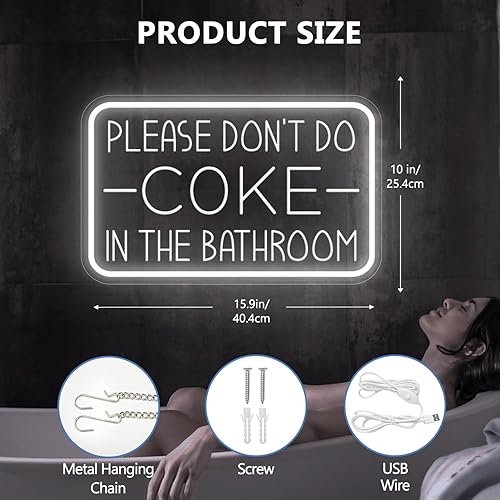 Miniatura 5 de Letrero de neón con texto en inglés "Please Don't Do Coke in The Bath" para decoración de pared, luz LED de neón alimentada por USB con brillo