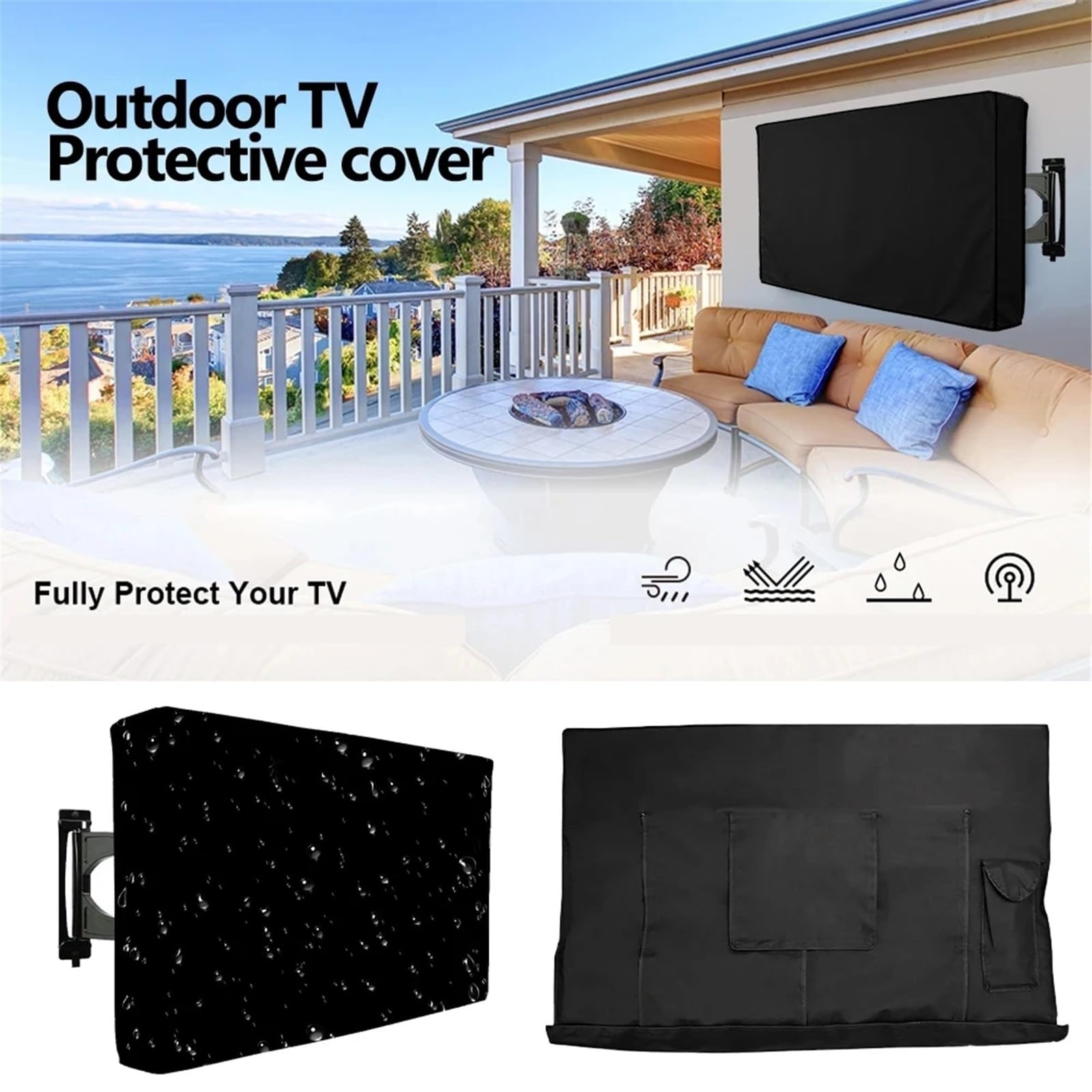 Funda TV Exterior 1 Funda de TV Negra for Uso en Exteriores(Light Yellow,30-32)