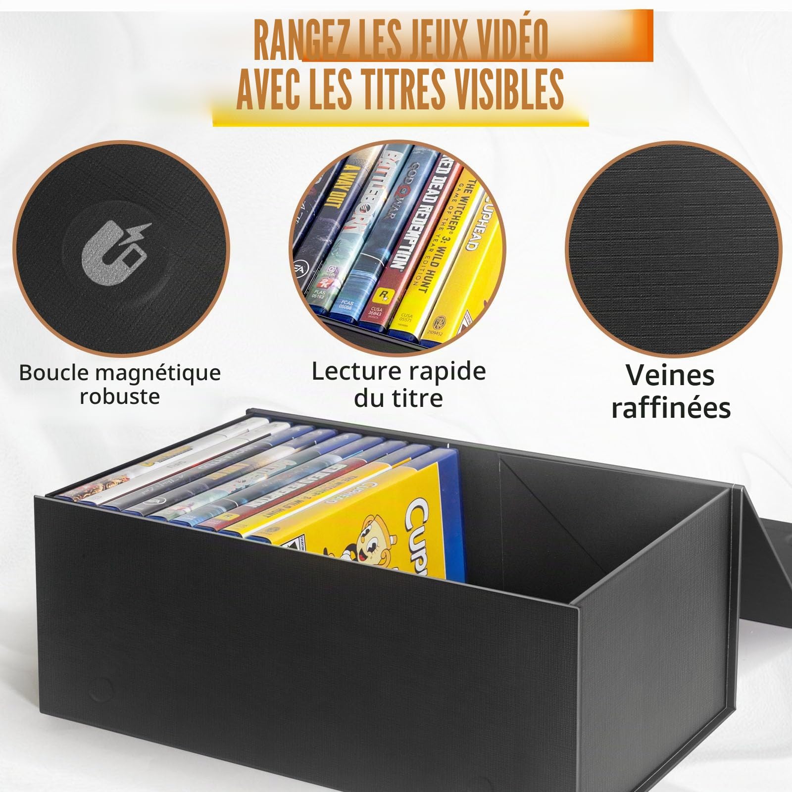 Boîte de rangement pour jeux vidéo compatible avec les jeux PS5 PS4 PS3, Xbox 1, boîte de protection magnétique pour jeux vidéo, stockez jusqu'à 20 coques - 1 paquet